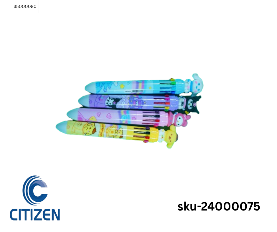 "Citizen 10 Color Multifunctional Pen featuring a sleek design with 10 retractable ink colors for versatile writing and drawing."