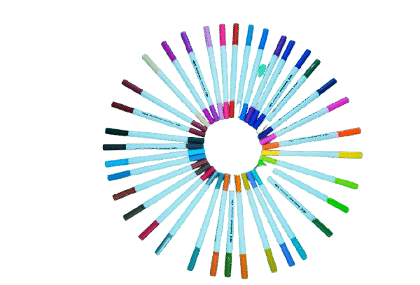 Set of double head colored pens with fine and brush tips for drawing, coloring, and writing.