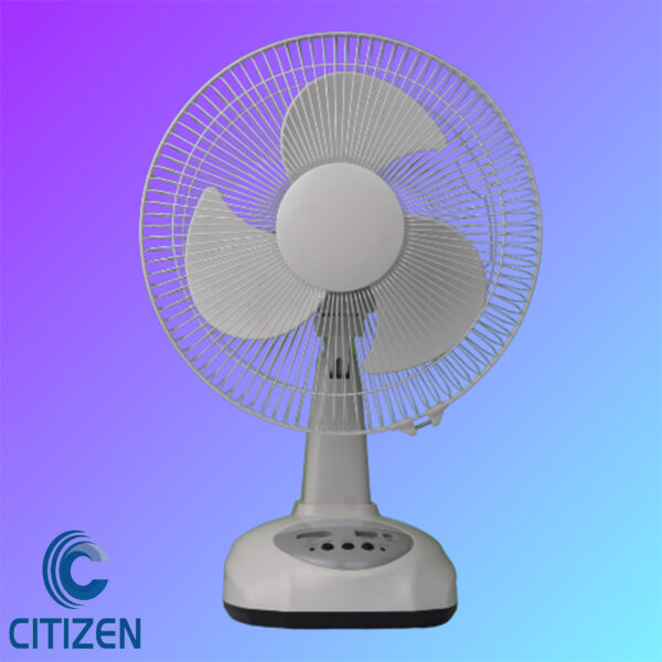 Rechargeable table fan 12 inch Bangladesh Fan with built-in LED light Solar compatible rechargeable fan Metal mesh table fan 6V battery Load shedding fan with USB charging Portable fan for home and outdoor use
