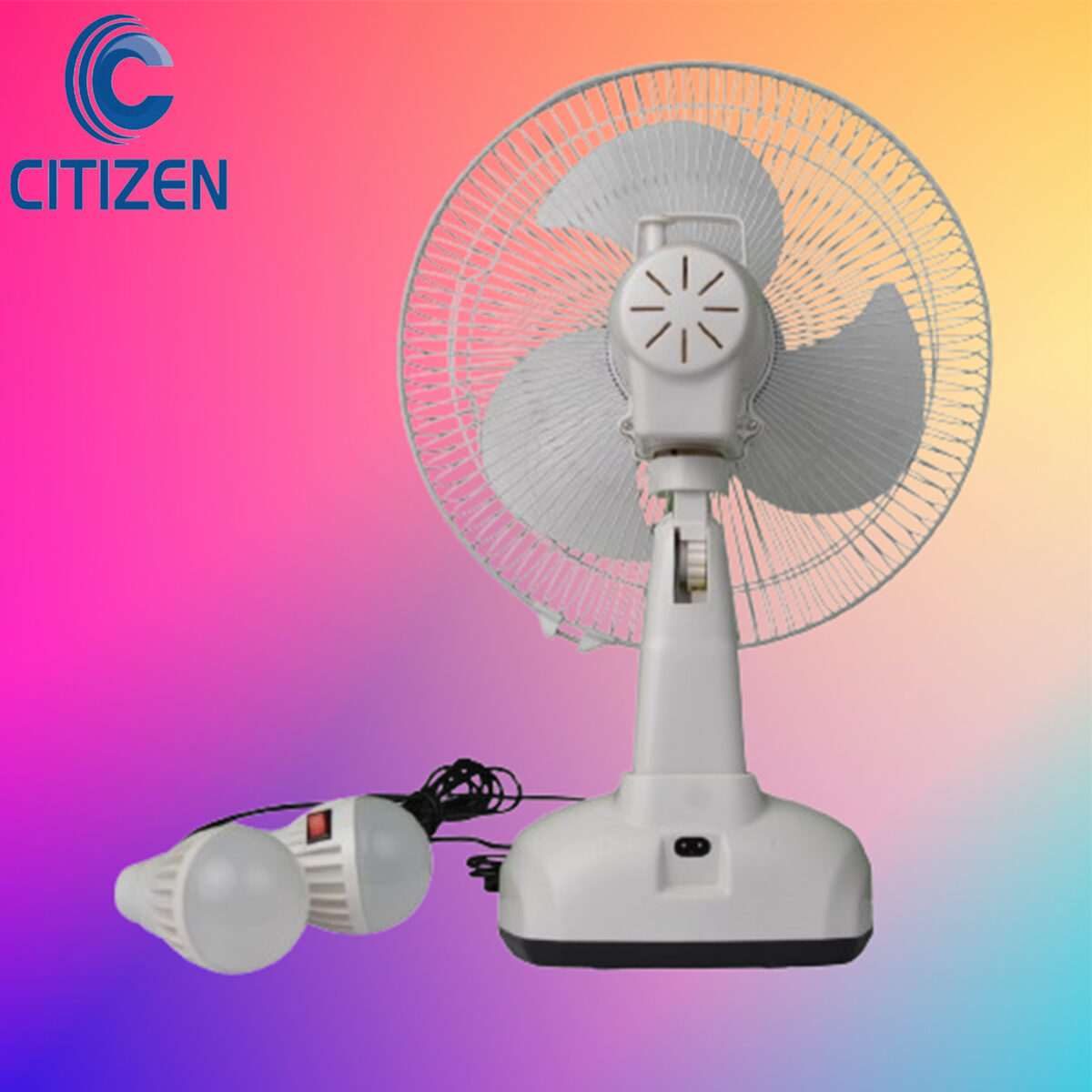 Rechargeable Table Fan 12 inch Solar rechargeable fan Bangladesh Fan with LED lights and phone charging Mini fan for load shedding backup 6V battery fan with solar panel Portable fan for home and camping