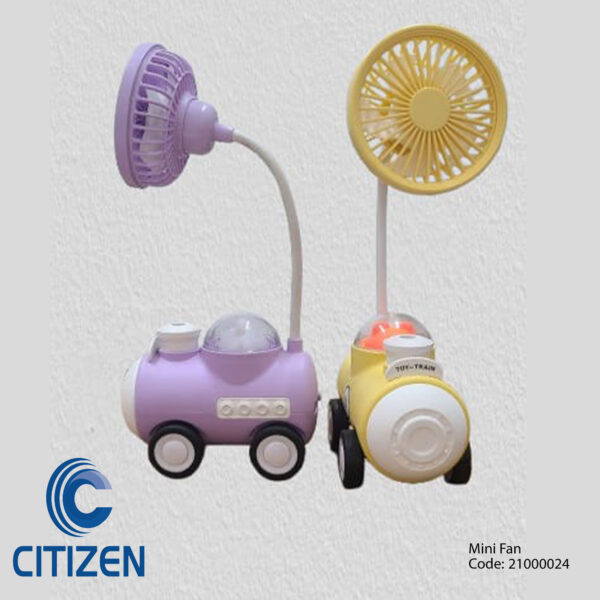 Mini rechargeable desk fan with built-in pen holder and pencil sharpener, portable and compact for office or study use.