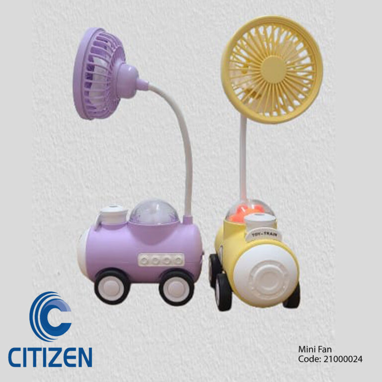 Mini rechargeable desk fan with built-in pen holder and pencil sharpener, portable and compact for office or study use.